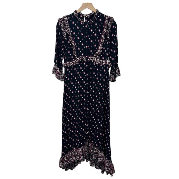 Free People Romantic Ruffles Calico Midi Dress Size S - Picture 4 of 14